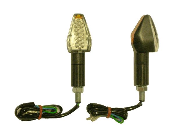 Φλας Μοτοσυκλετών MINI/U0593 LED Καθαρά Κρύσταλλα Μακρύ Μπράτσο Βάση Μαύρη