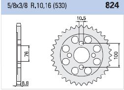 Γρανάζι Κίνησης TEC 824K-T13 HUSQVARNA/WR250'06,SM450RR'08