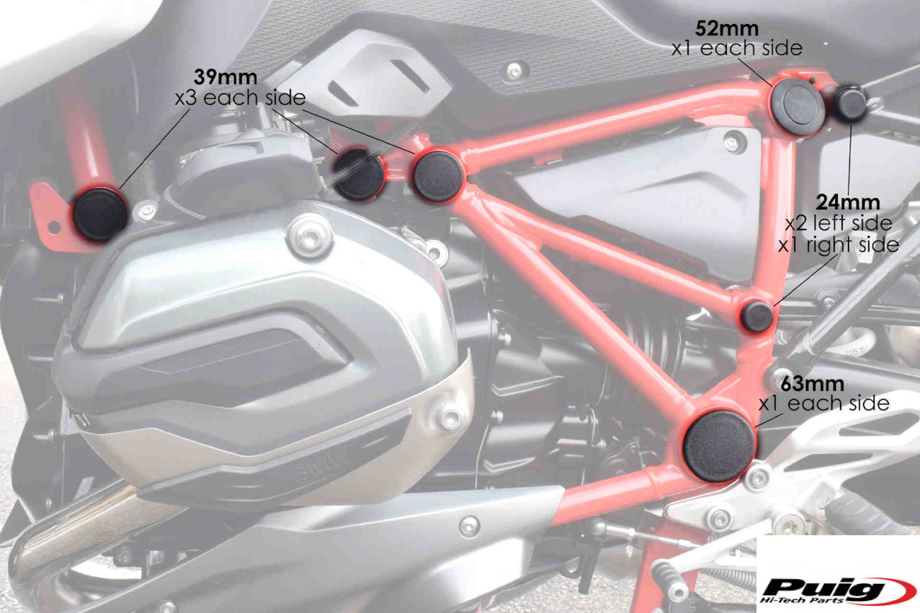 Τάπες Σασί PUIG 9333N Μαύρες (9τμχ) R1200R/RS 15-18 - Image 4