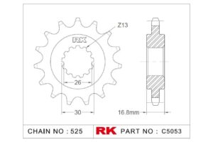 Γρανάζι Κίνησης RK C5053-16ZZ5 (JTF1370.16RB) Με Αντιθορ.Λάστιχο XLV1000VARADERO'99-13,CRF1000/1100AFRICA T'16-24,CBF600F HORNET/R'07-13