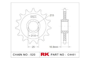 Γρανάζι Κίνησης RK C4461-16ZZ5 (JTF1373.16RB) Με Αντιθορ.Λάστιχο NC700D INTEGRA'12-13,NC750X'21-24