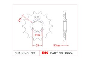 Γρανάζι Κίνησης RK C4554-14ZZ5 (JTF1539.14RB) Με Αντιθορ.Λάστιχο NINJA300'13-17,KLE300VERSYS'16-24,KLX230'20-22