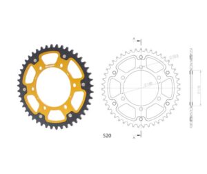 Γρανάζι Τροχού SUPERSPROX/RST-486-44T STEALTH-Χρυσό (520CONV) YZF-R6'06-18,MT09'14-18,YZF1000R1'04-15,FZ-09/FJ-09'14-18,GSX-R750/1000'16-18,EX250'88-13 (520CONV)