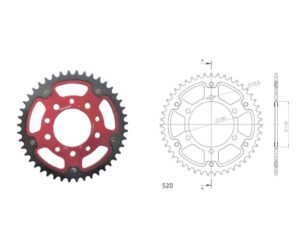 Γρανάζι Τροχού SUPERSPROX/RST-486-45T STEALTH-Κόκκινο YZF-R6'06-18,MT09'14-18,YZF1000R1'04-15,FZ-09/FJ-09'14-18,GSX-R750/1000'16-18,EX250'88-13