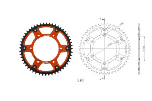 Γρανάζι Τροχού SUPERSPROX/RST-990-52T STEALTH-Πορτοκαλί  (JT897) KTM/EXC-F350