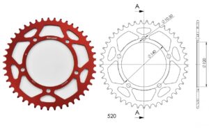 Γρανάζι Τροχού SUPERSPROX/RAL-1793-45T  ALUMINIUM-Κόκκινο DL650/1000VSTROM,GSX-R600/750(520),GSF1200/1250BANDIT(520),TRIUMPH/865SCRAMBLER,BONNELILLE